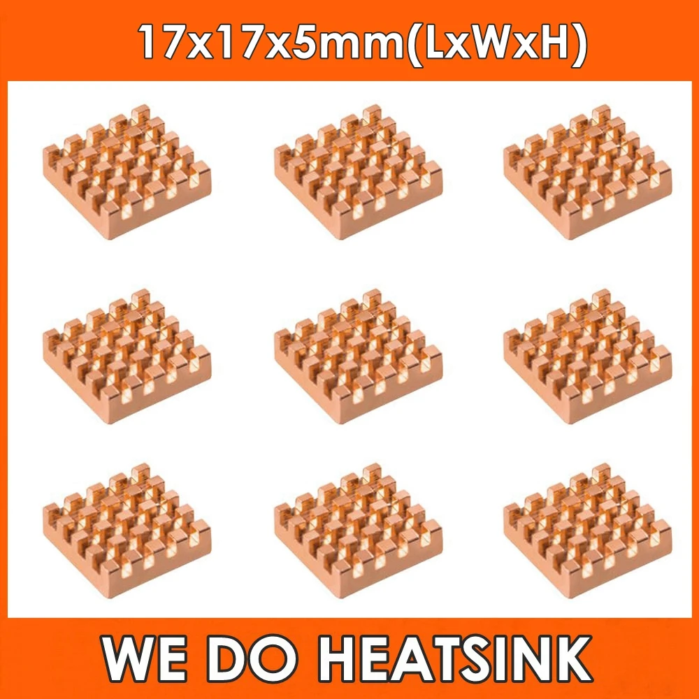 Pure Copper 17*17*5mm Square Heatsink With / Without Thermal Conductive Adhesive Pad
