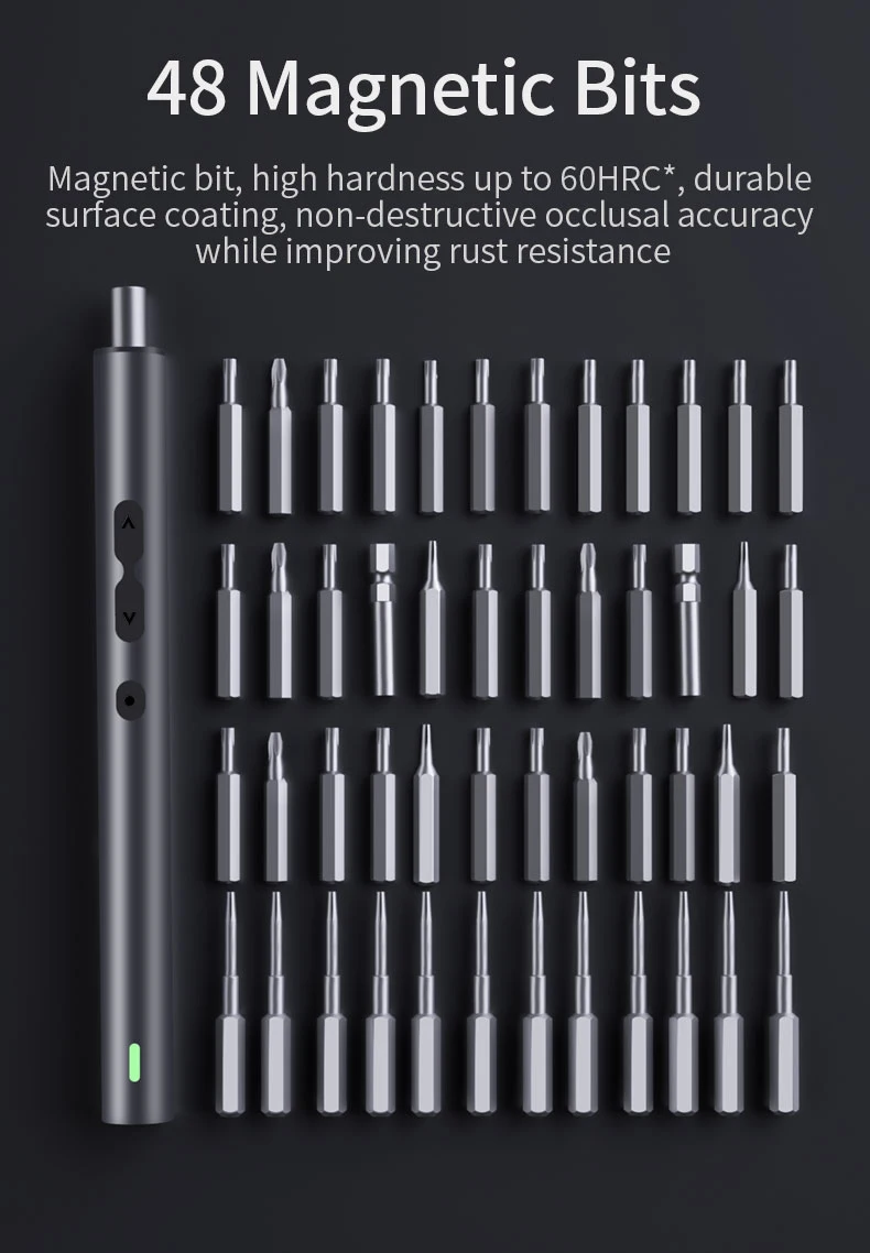51-teiliges Präzisions-Schraubendreher-Set, Metallgehäuse, 0,25–0,35 N·m, 48 S2-Bits, 350 mAh wiederaufladbar, für die Reparatur von Elektronikgeräten und für Heimwerkerprojekte. – Detail 2