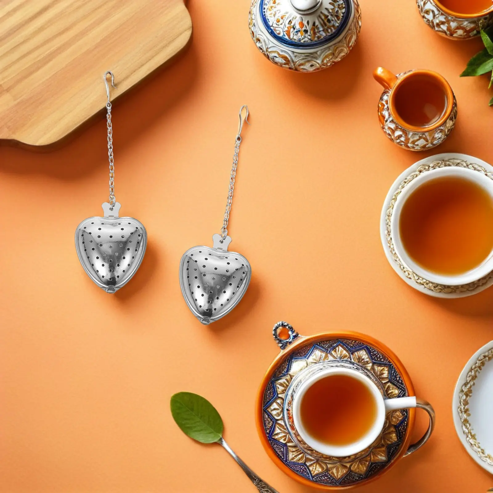 10pcs Heart-Shaped Stainless Steel Tea Infusers – Fine Mesh Reusable Loose Leaf Strainers