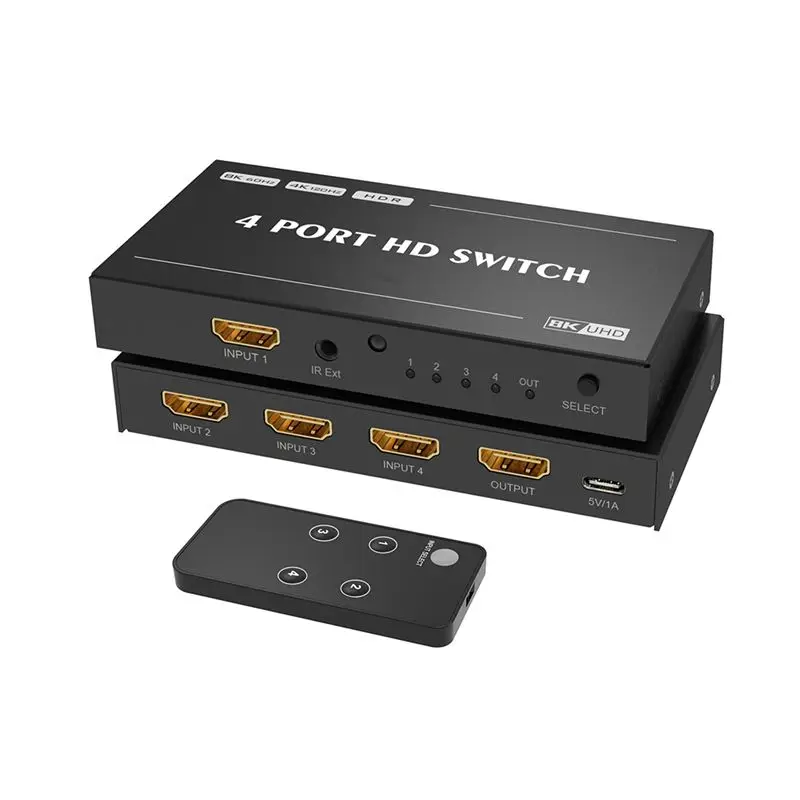 ABAI 8K HD Switcher 4 Port HDMI-Compatible Switcher 4 in 1 Out Splitter 8K 60Hz Game Projector Home Converter