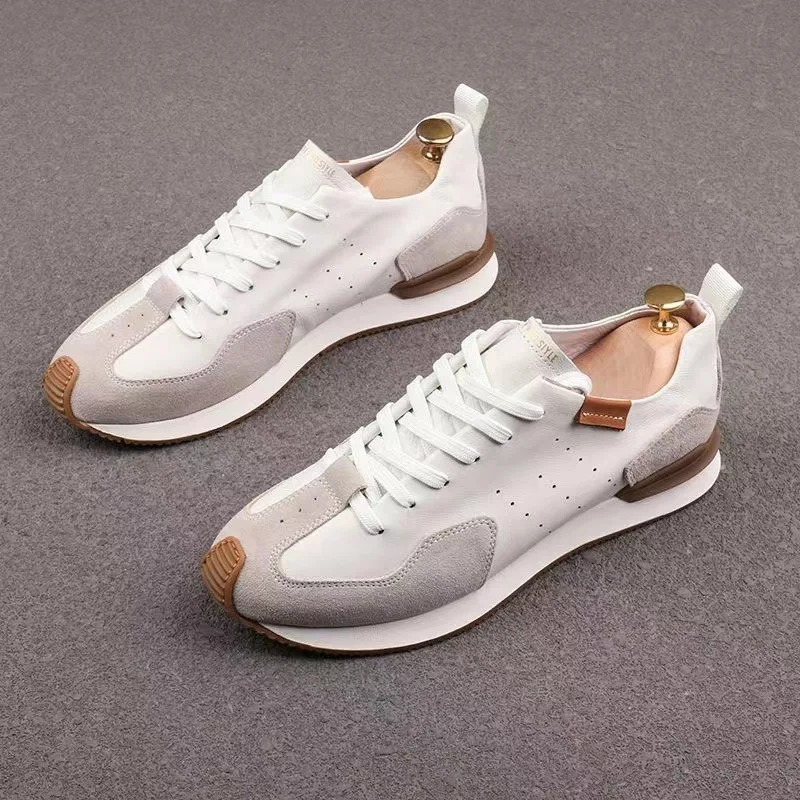 Moda masculina sapatos casuais de couro branco dos homens tênis de corrida ao ar livre sapatos de caminhada novo anti-skid wear sapato esportivo masculino