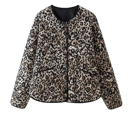 2024 Nieuwe Dames Luipaardprint Gewatteerde Jas Herfst/Winter Retro Stijl Single Breasted Oversized Bovenkleding Blazer Top