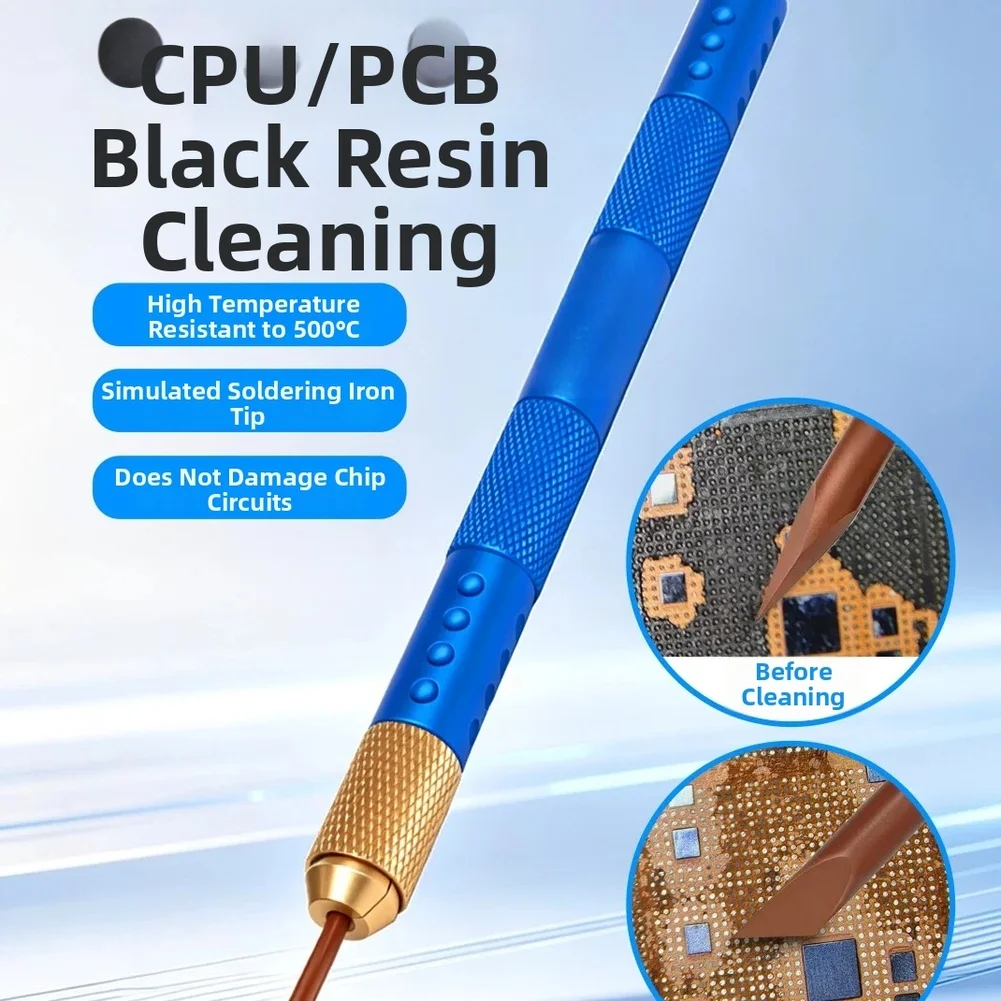 Glue Remover RL-023C for CPU Chip Cleaning Mobile Phone PCB Repair Curved Tip High Blue Metal Scraper 115x8.8mm