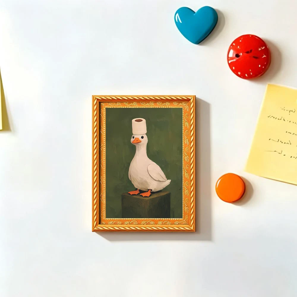 1 Piece of Cute Duck Refrigerator Magnet, Vintage Art Wooden Mini Decorative Painting, Fun Duck with a Tissue Pattern on Its Head, Creative Home Kitchen Decoration, Artistic Gift, Suitable for Decorating the Kitchen or Office Whiteboard