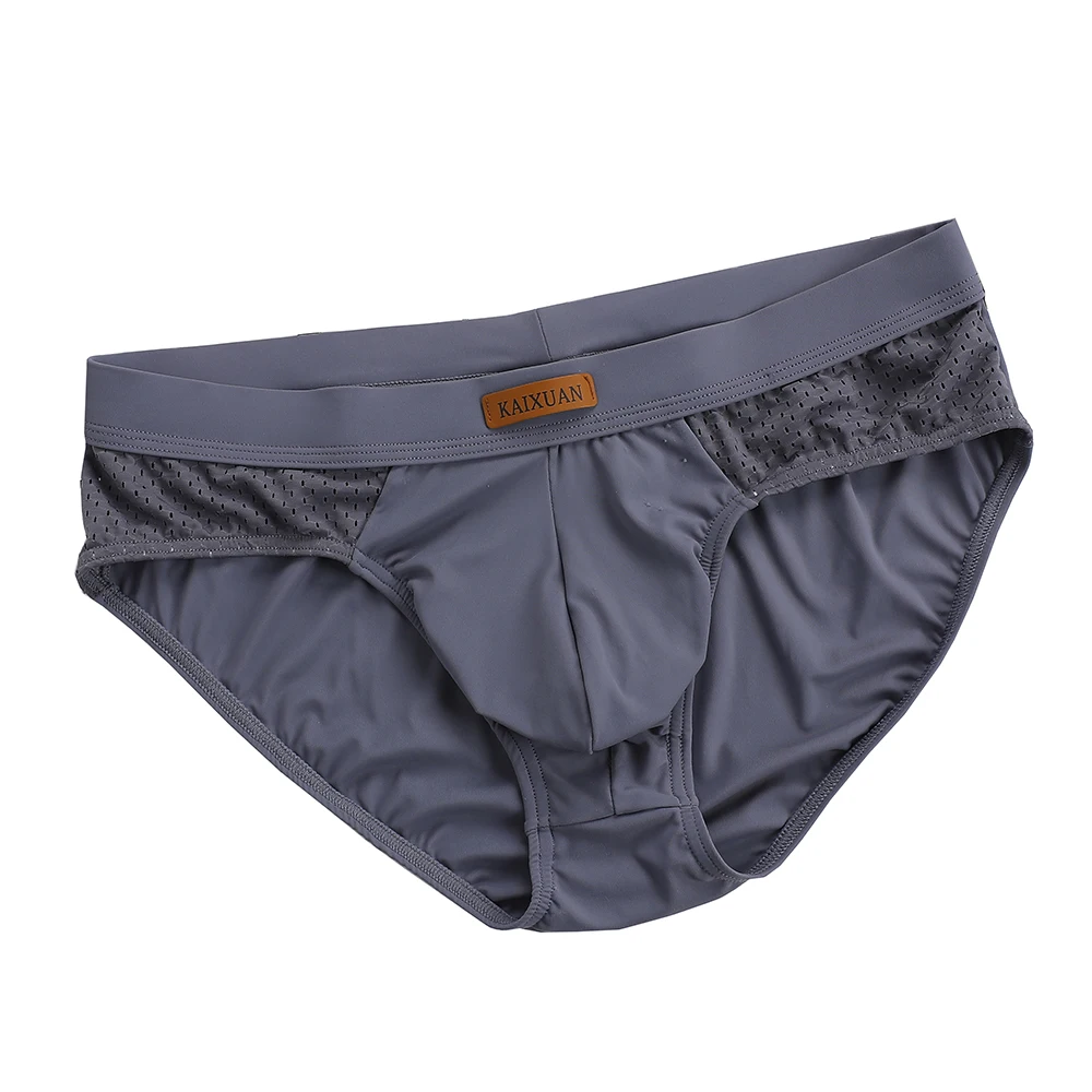 Men's Summer Ice Silk Mesh Briefs Quick Dry U-Pouch Separated Crotch Breathable Underwear Triangle Design for Comfort