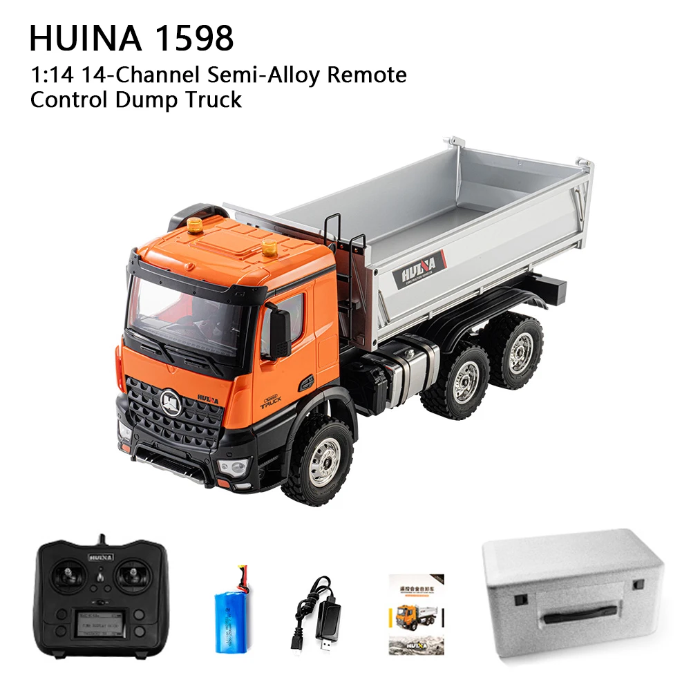 HUINA 1598 6-Wheel Drive Remote Control Dump Truck Alloy Light Transportation Engineering Vehicle Model Toy Gift Rc Car