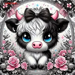 Huacan New 2024 Diamond Painting Animal Cow Full Round Square Diamond Mosaic Flower Rose Wall Decorative Pictures For Home