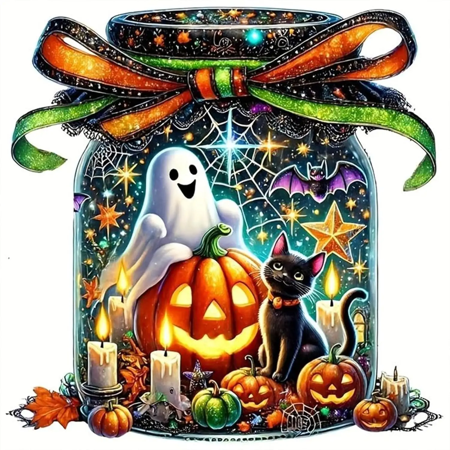 RUOPOTY Halloween Bottle Pumpkin Diamond Painting Ghost Black Cat Full Drill 5D Embroidery Mosaic Complete Kits Full Square/Roun