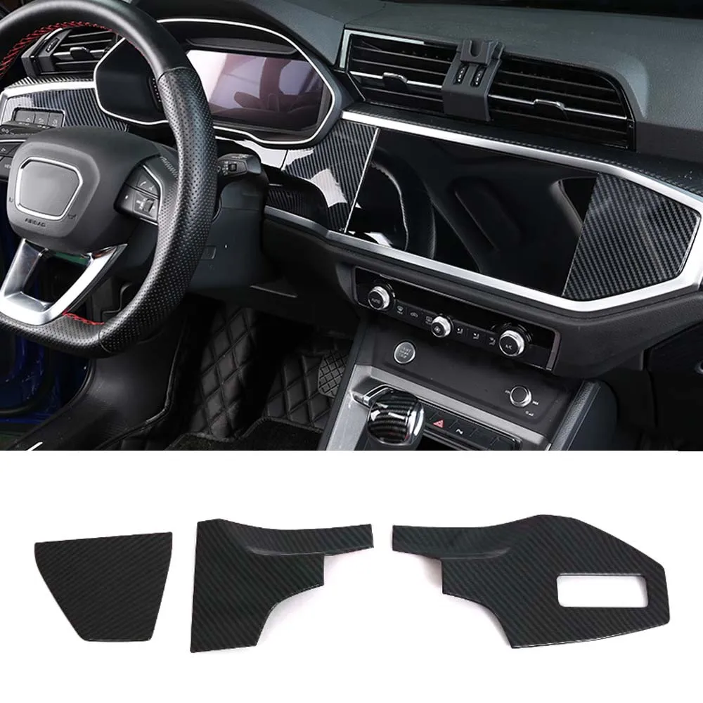 3Pcs/set Carbon Fiber Style Car Accessory Fit For AUDI Q3 2019 Car Dashboard Decoration Cover Trim Stickers Car Styling