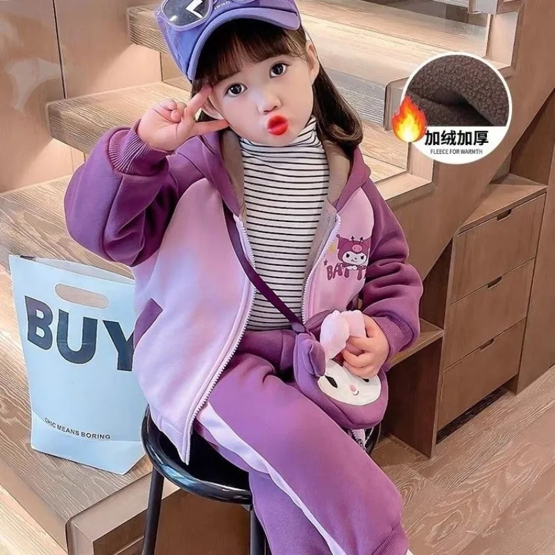 

Kawaii Kuromi Sanrio Student Cute Cartoon Hooded Sportswear Children Comfortable Warm Trousers Hoodie Jacket Gift for Kids