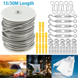 15/30M PVC Coated 304 Stainless Steel Heavy Duty Cable Rope Garden Wire Cable Railing Wire Fence Roll Kits for Outdoor Tent Rope