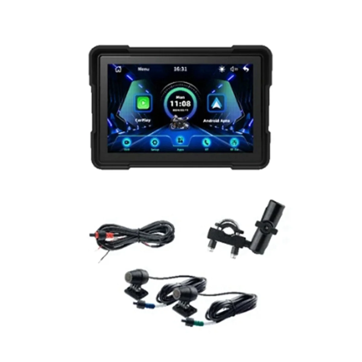 Wireless CarPlay Motorcycle Android Auto 5 Inch Motorcycle GPS Navigation Waterproof Dual BT Dual CAM Recorder B