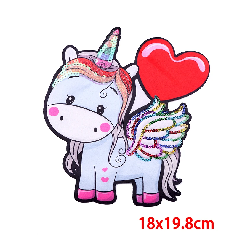 Rainbow Unicorn Patches for Clothing Large Sequins Patch Cartoon Iron On Patches Appliques For Kids Clothes T-shirts DIY Decor