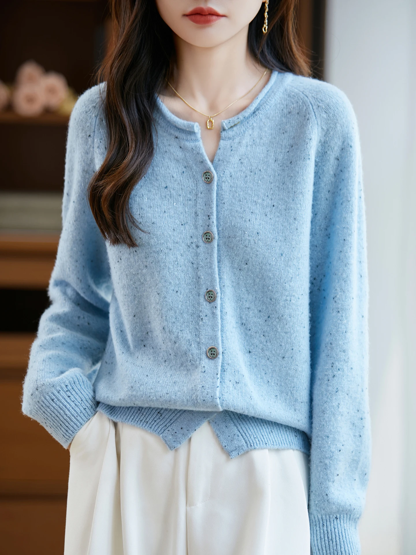 

TLOML Women's Rolled Edge Wool Cardigan Thick Long Sleeve Cashmere Sweater 100% Merino Wool Knitwear Autumn Winter Female Tops