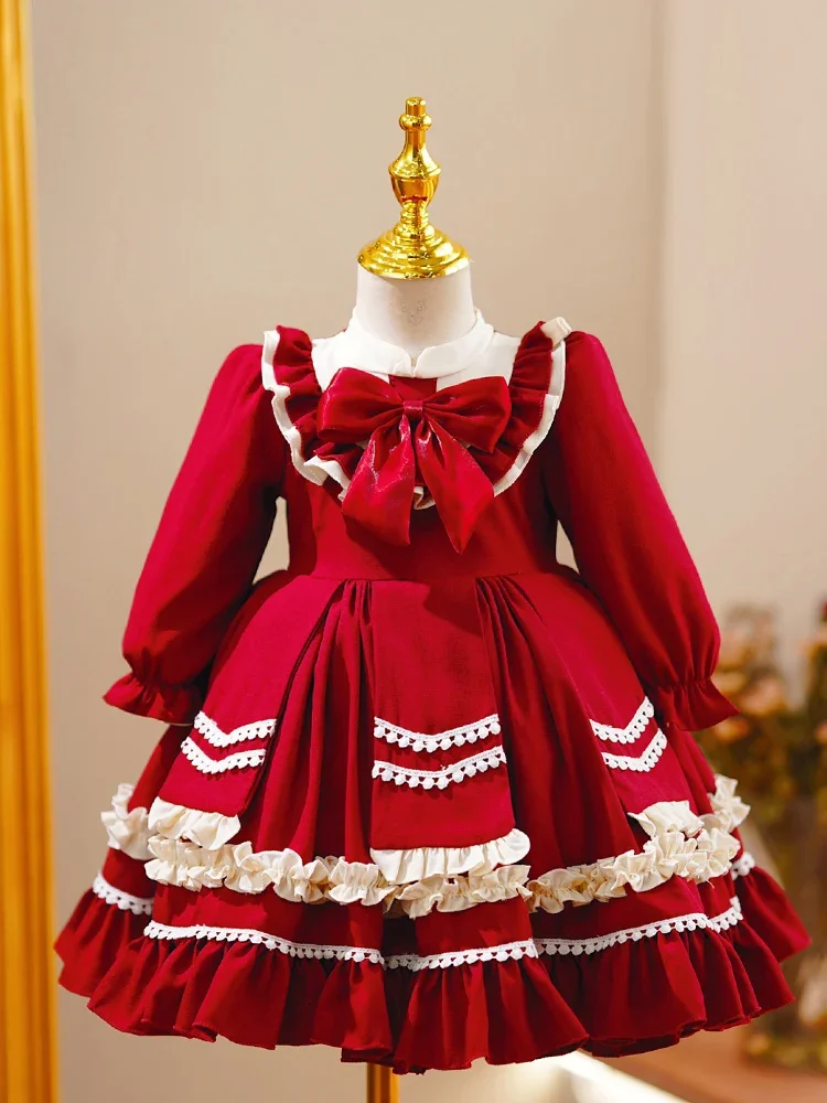 

Princ Sle Long Sve Dance Performance Outfit Children's loween Costume Red Puffy Skirt for Girls Children's Perform...