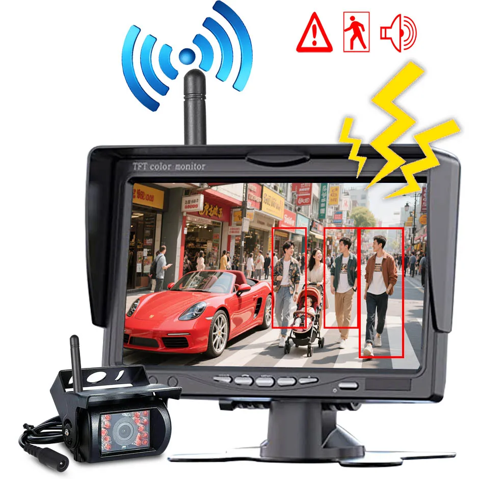 QXNY Wireless Backup Camera Rear View Cam BSD 7 Inch Monitor AHD1080P for Truck Bus RV Camper Trailer Excavator PickupTrailer