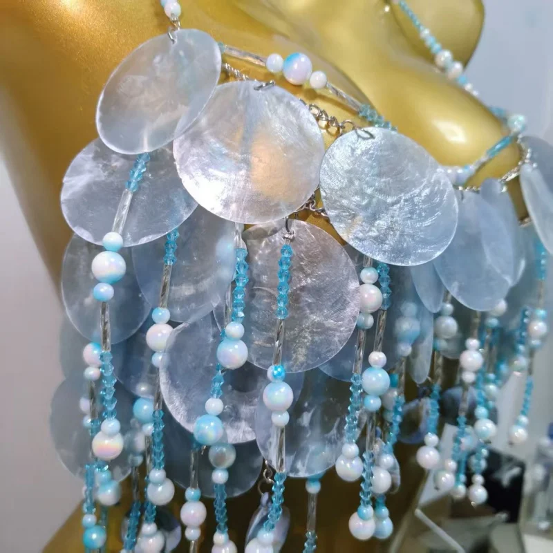 Böhmischer Naturmuschel-Körpergurt-Top für Damen, Verstellbarer Neckholder-Ketten-Body-Top für Strandurlaub und Fotoshootings, Körperaccessoire – Detail 7