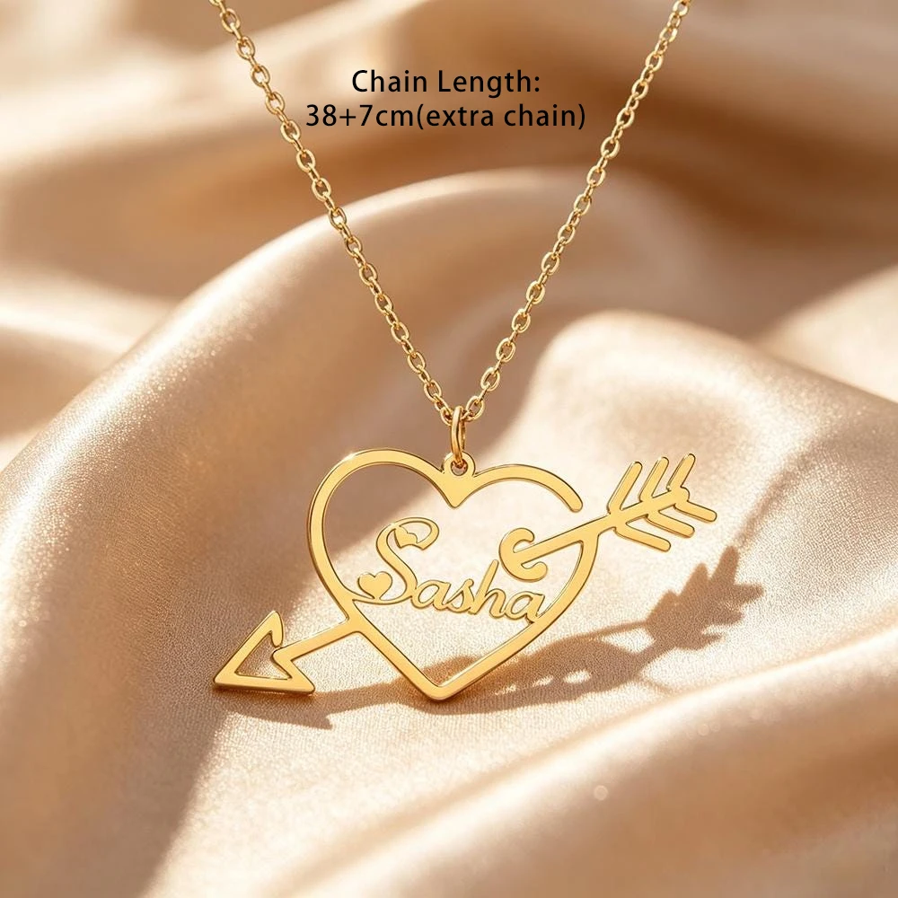 Heart Arrow Shaped Custom Name Necklaces for Women Waterproof Personalized Stainless Steel Necklace Romantic Customized Jewelry