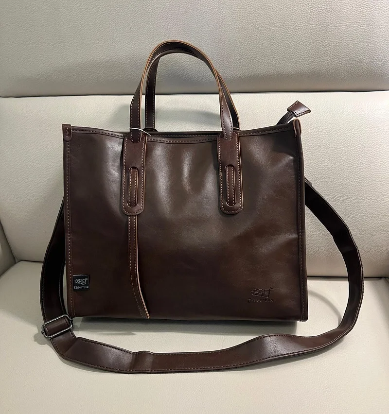 Leather Men Briefcases Fashion Male Laptop Handbags Retro Men Shoulder Bags