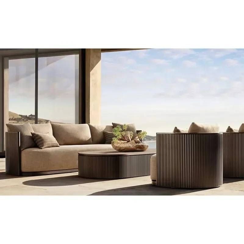 All Weather Lounge Sofa Aluminum, Outdoor Furniture Hotel Garden Sofa with Dining Table, Modern Luxury Patio Furniture Set