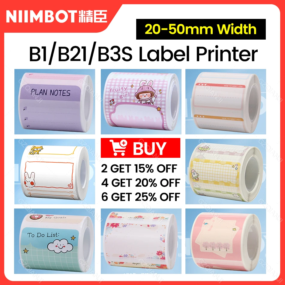 Niimbot B21 B1 B203 B3S Color Round White Thermal Sticker Label Papers Roll for Niimbot Official Printers 20-50mm Width 40*20mm