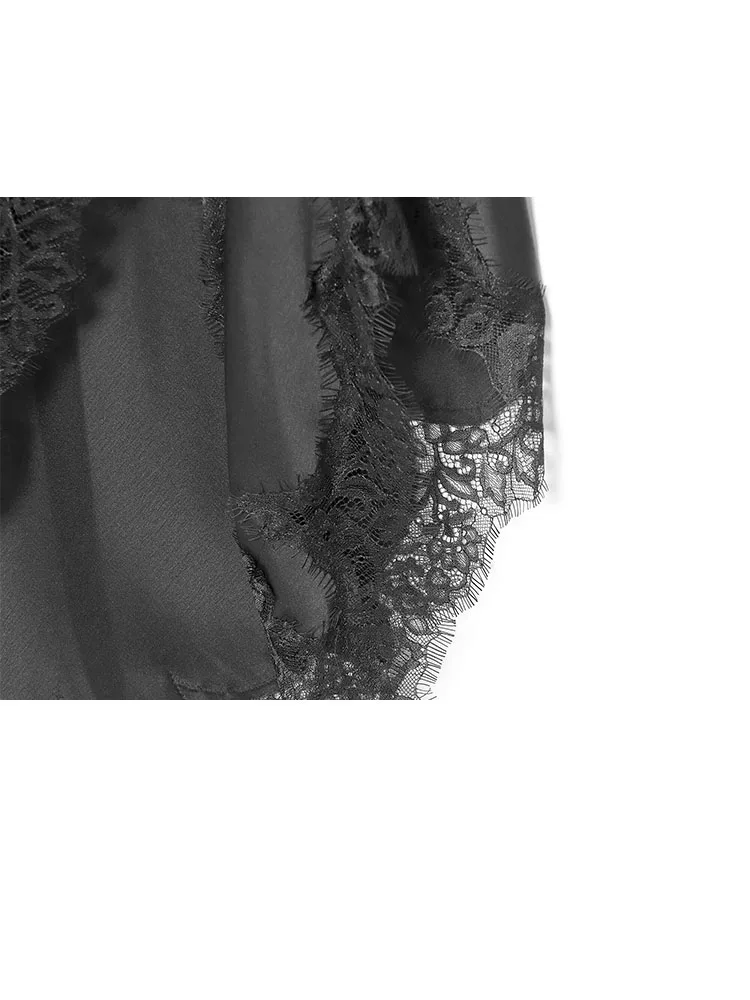 HH mujer verano moda seda satén textura multicapa encaje decoración Sexy Sling vestido femenino cómodo elegante vestido Midi