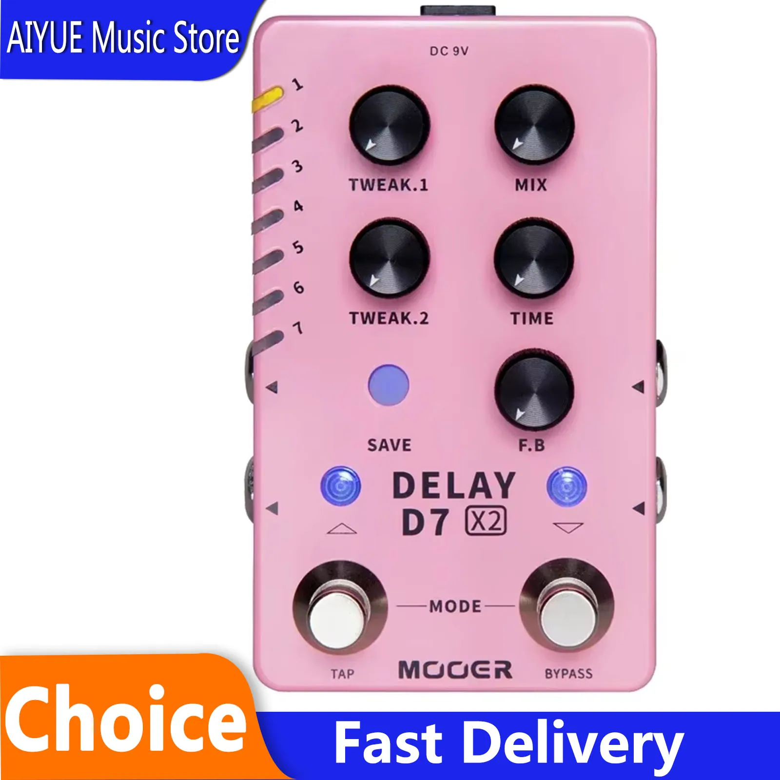 Pedal de Efectos para Guitarra MOOER D7 X2, Pedal de Delay Estéreo con Doble Interruptor de Pie, Efectos de Delay Estéreo Integrados, Accesorios para Guitarra