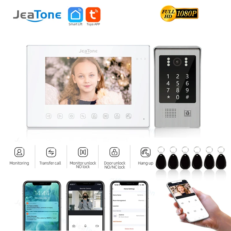 

Jeatone 7Inch Tuya Wirless Wifi 1080P Video Intercom For Private Home System Doorbell with Support Record Password RFID Card