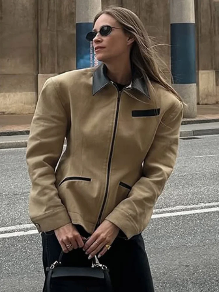 

Women Chic Full Sleeve Pocket Thin Coat Casual Zipper Lapel Slim Fit Jacket Lady 2025 New Highstreet Commute Basic Outerwear