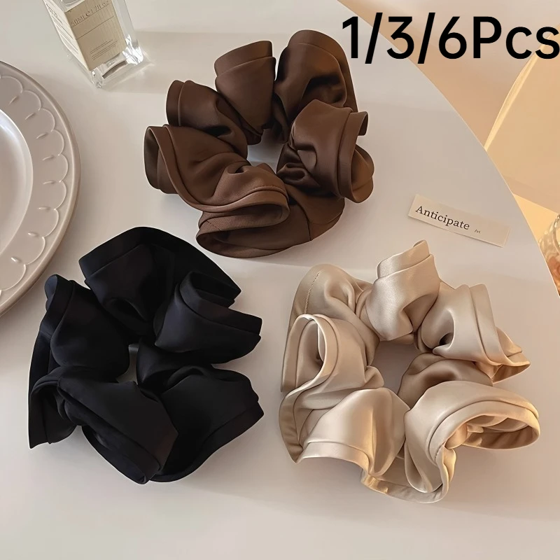 1/3/6Pcs Elegant Satin Large Solid Color Big Silk Feel Hair Scrunchies Women High Elastic Ponytail Holder Hair Accessories