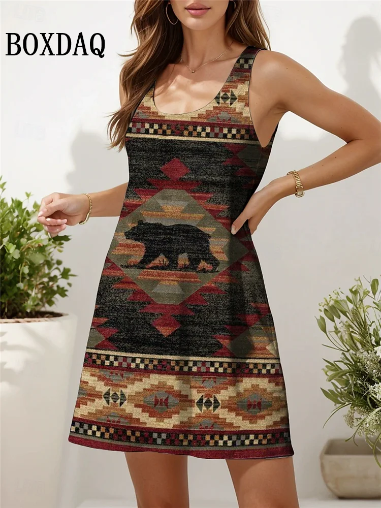New Sundress Summer Casual Floral Print Dress Loose Vintage Ethnic Style O-Neck Sleeveless Dress For Women 2025 Fashion Clothing - Image 5