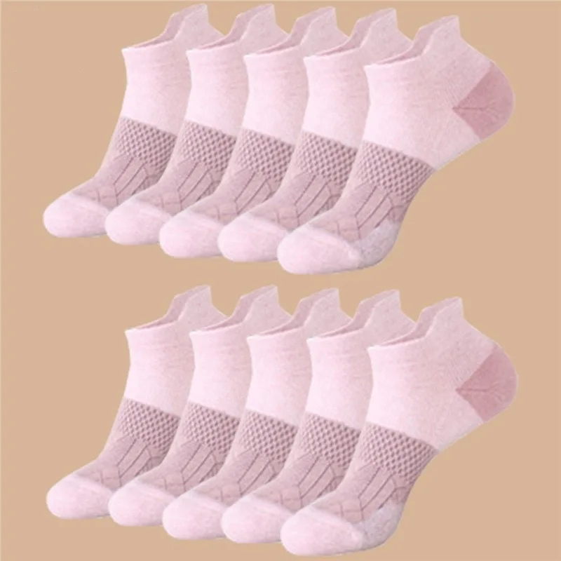 5/10 Pairs Random Women's Mesh Breathable Ankle Socks, Summer Thin Hollow Out Athletic Socks