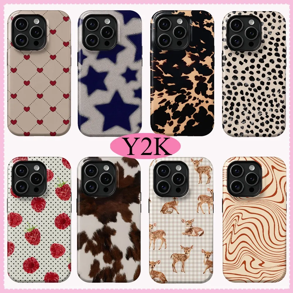 Retro Heart Star Cow Phone Case for Samsung Galaxy S20 S22 S23 S24 S25 S26 FE Plus Ultra 4G 5G Double-layer Cover