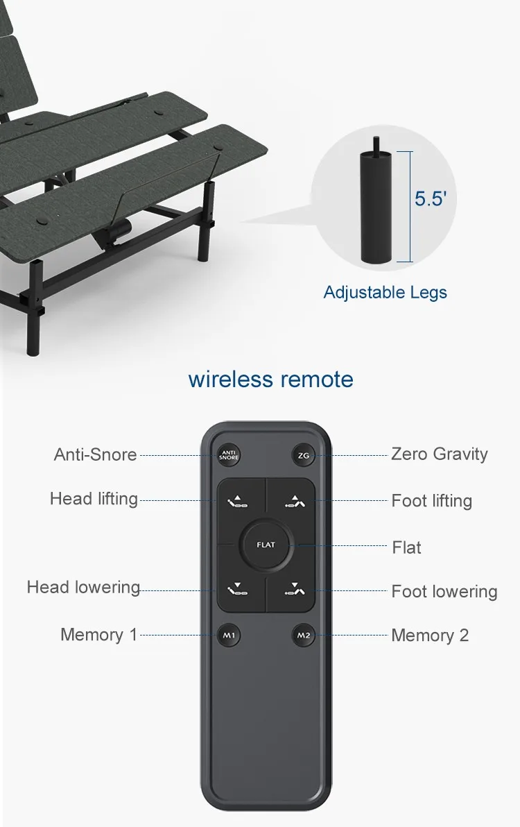 Foldable Electric Adjustable Bed Frame Queen Size Beds With USB Port Massage Zero Gravity