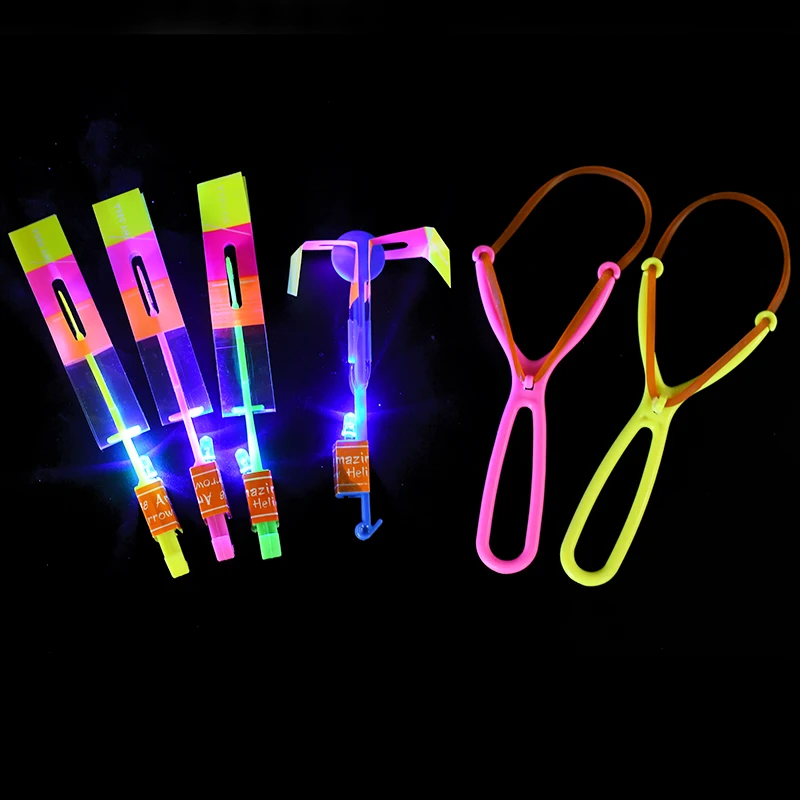 Amazing Light Slingshot Ejection Toys Led Rubber Band Catapult Rocket Helicopter Flying Toy Birthday New Year Party Outdoor Game