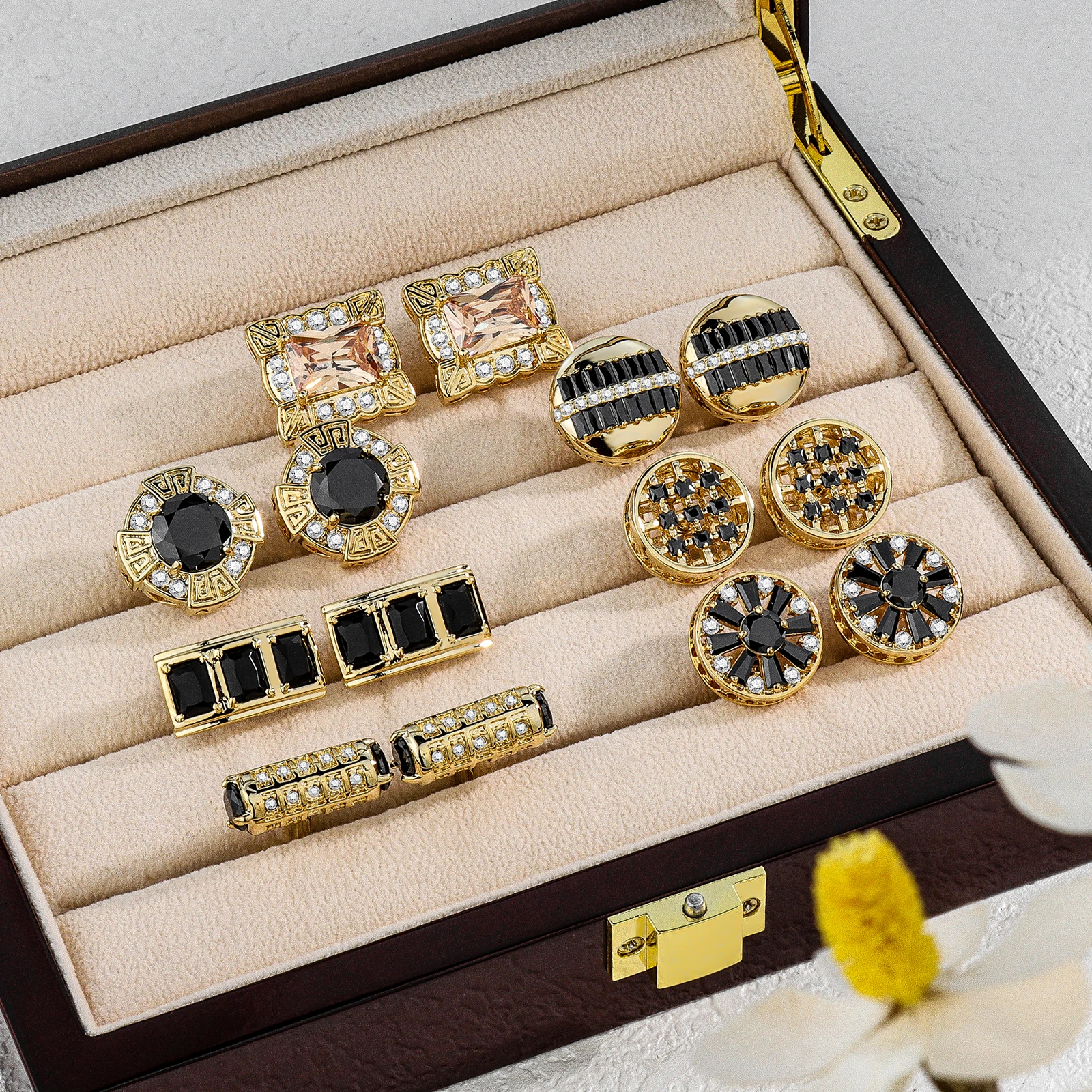 Crystal Cufflinks for Men with Gift Box, Gold Tone Cuff link for Men's Dress Shirts and French Cuff Shirts on Wedding Party