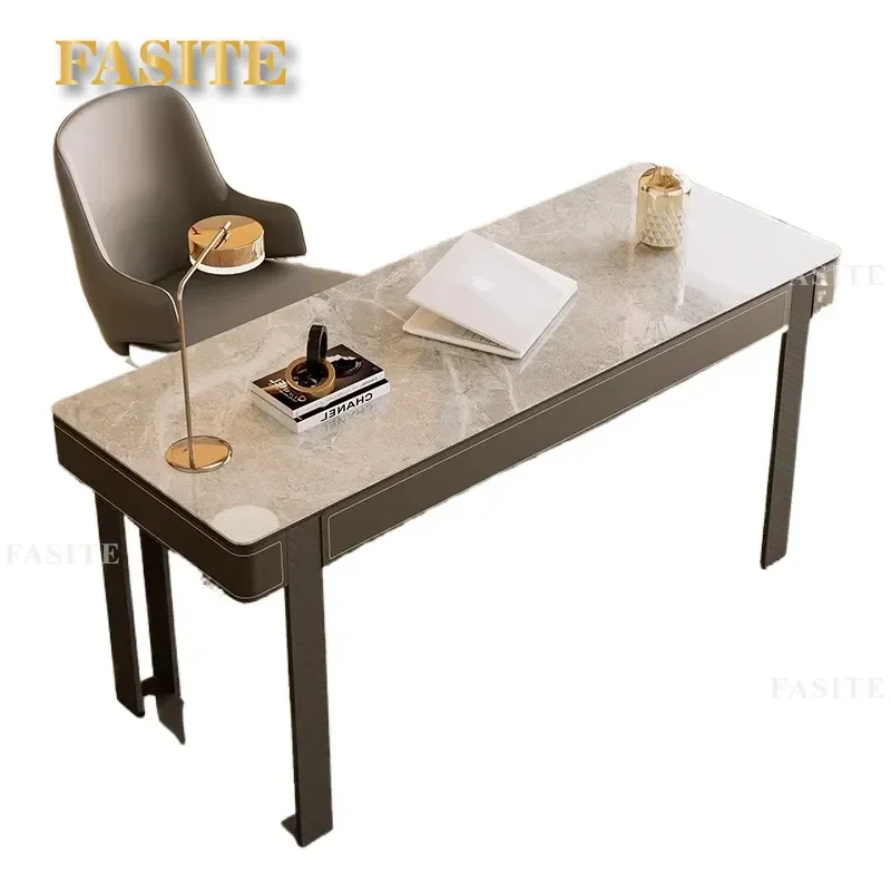 For Modern Study Computer Table Saddle Leather Desk Light Luxury Solid Wood Italian Minimalist Home Writing Workbench