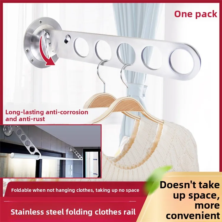 Stainless Steel Side Mount Folding Clothes Hanger, Retractable Wardrobe Garment Rack for Bedroom Balcony