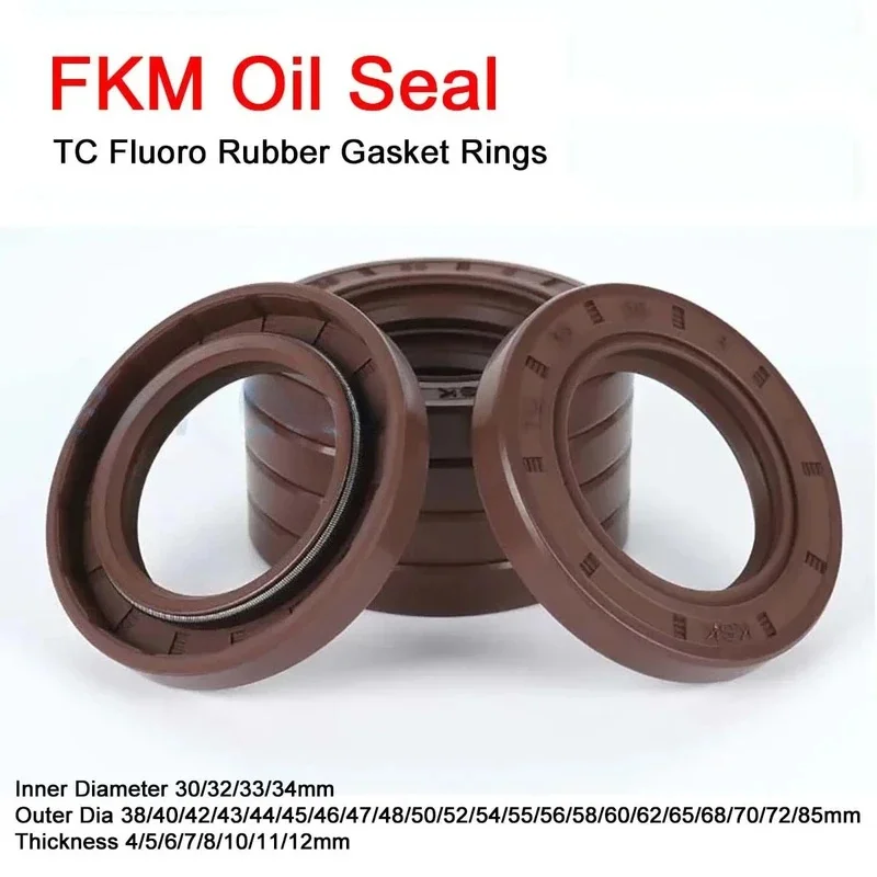 

1Pcs FKM Framework Oil Seal ID 30/32/33/34mm OD 38-85mm THK 4-12mm TC Fluoro Rubber Gasket Rings Cover Double Lip with Spring