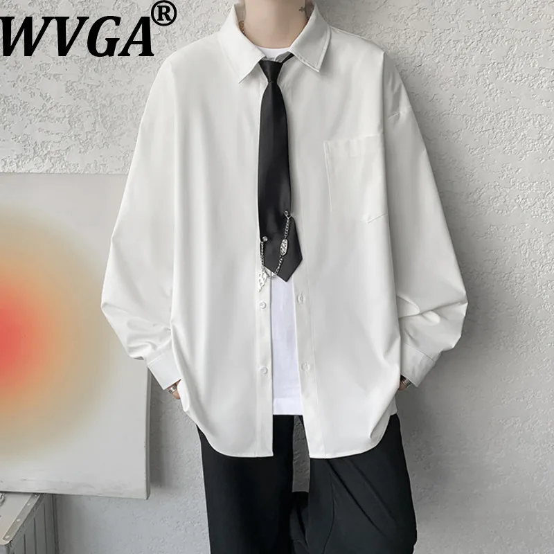 

WVGA Spring Autumn New Men Tide College Style Trendy Pockets Long Sleeve Shirt Nche Chic Casual Turn-Down Collar Tops Ins W16543