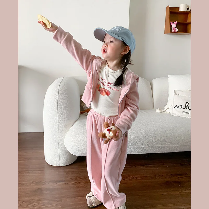 2024 Autumn New Baby Girl Long Sleeve Clothes Set Children Zipper Jacket Girls Sports Pants 2pcs Suit Kids Sportswear Outfits