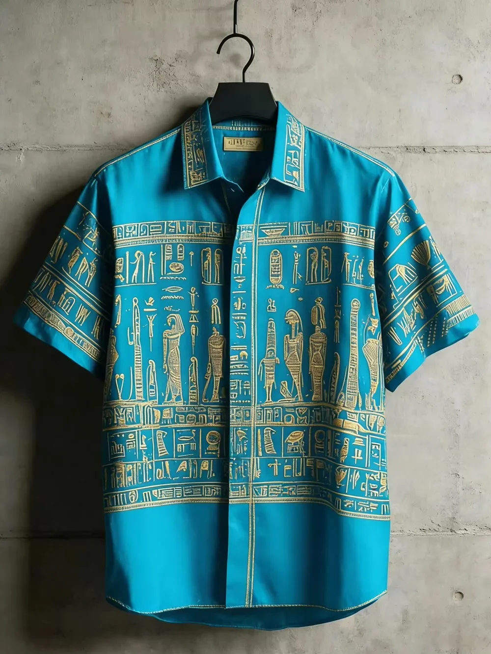Vintage Egyptian Style Short Sleeved Floral Shirt with Niche Design, Men's Loose Fitting Shirt, Summer Lightweight Top