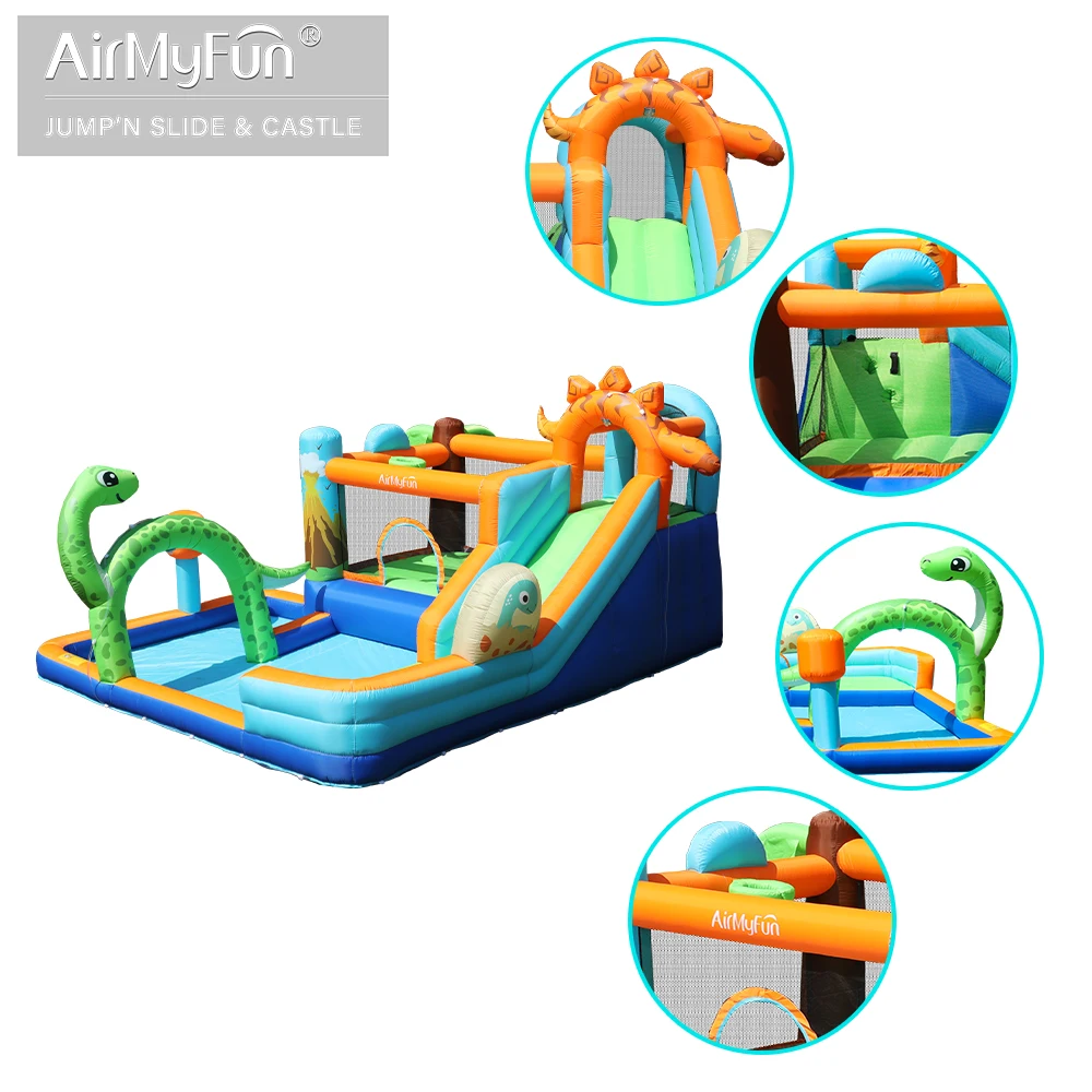 Airmyfun Dino Park Bounce House Combo dla dzieci nadmuchiwany dinozaur dmuchany zamek nadmuchiwany domek odbijający z zjeżdżalnią wodną