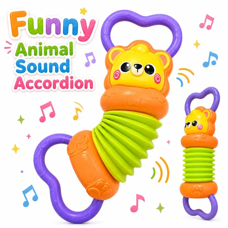 Infant Baby Musical Toy Cute Lion, Hand Grab Training, Halloween Christmas Gift, Manual Telescopic Accordion Random Color