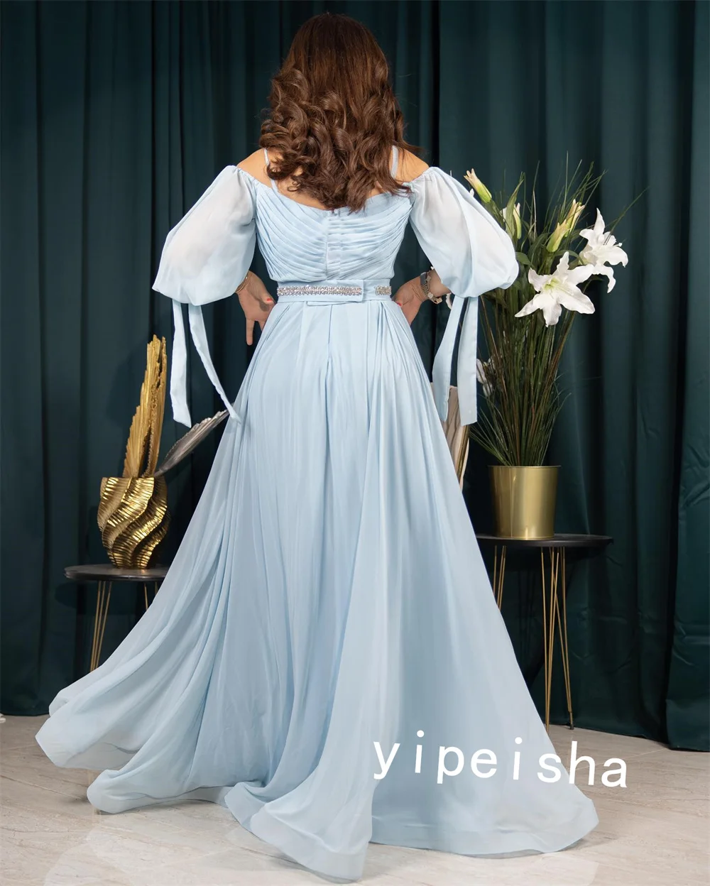 Jiayigong Sparkle Exquisite  Prom Chiffon Pleat Formal Evening A-line Spaghetti Strap Bespoke Occasion  Floor Length