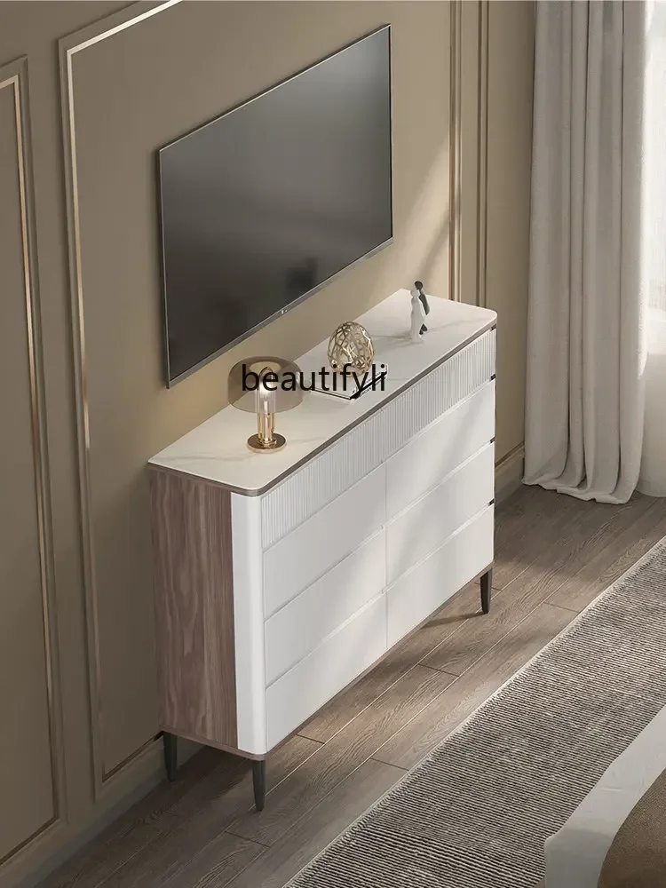 D178 Y yj Eight Nine Chest of Drawers Ultra-Thin Modern Minimalist Solid Wood Minimalist Sideboard Cabinet Tailstock TV Cabinet