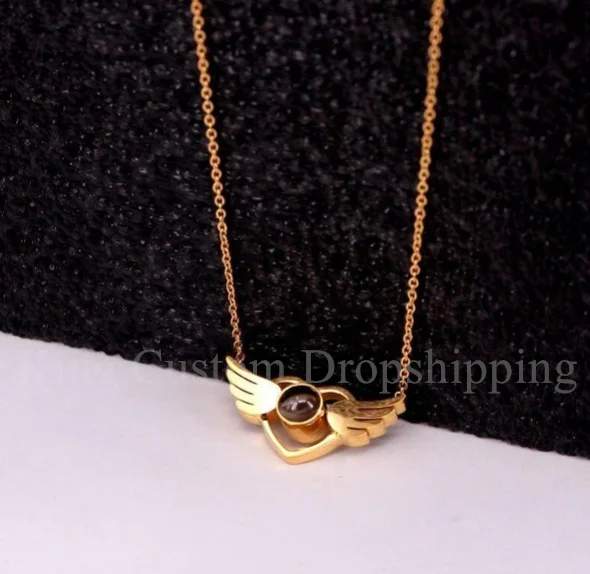 

Custom Projection Necklace Heart-Shaped Wings Memorial Day Love Gifts Personalized Photos Birthday Gifts