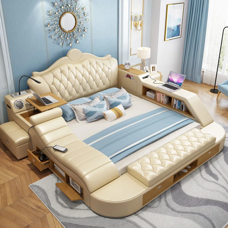 Foreign trade European tatami leather bed, bedroom multi-functional massage storage bed 1.8 meters double leather bed