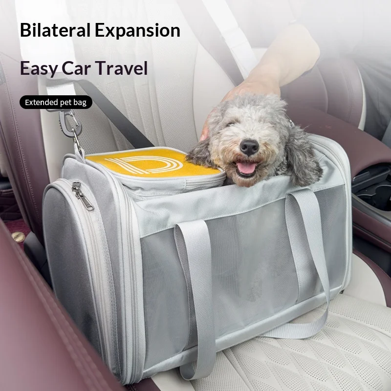 Dodopet Cat Dog Outgoing Portable Expandable Hatchback Isolated Folding Shoulder Crossbody Oxford Zipper Closure Pet Bag