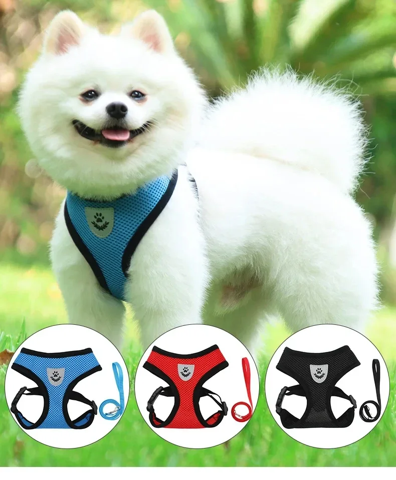 

Dog Harnesses Leash Mesh Cloth Collars Puppy Breathable Reflective Anti-break Lead Dog Rope Adjustable Pet Supplies Bulldog